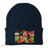 Cute Cups Of Iced Coffee Watermelon Tropical Summer Vacation Beanie thumb 0