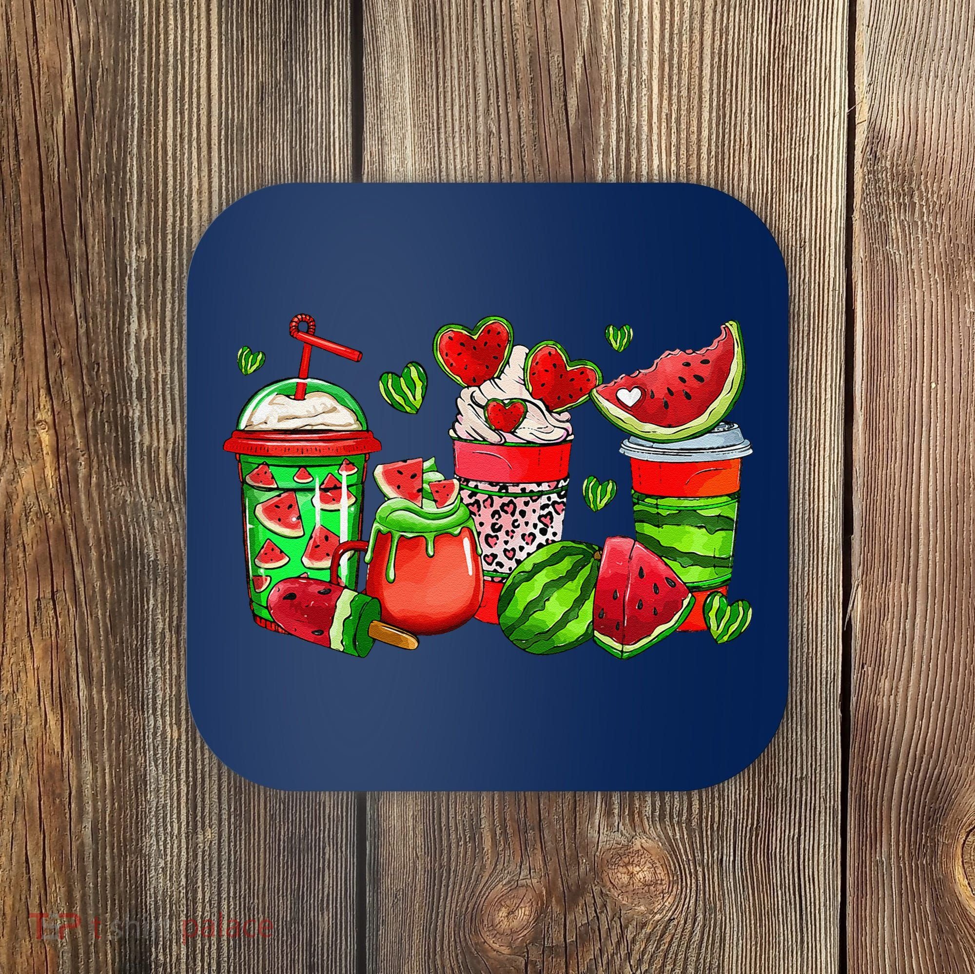 Cute Cups Of Iced Coffee Watermelon Tropical Summer Vacation Coaster