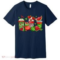 Cute Cups Of Iced Coffee Watermelon Tropical Summer Vacation Premium T-Shirt thumb 0