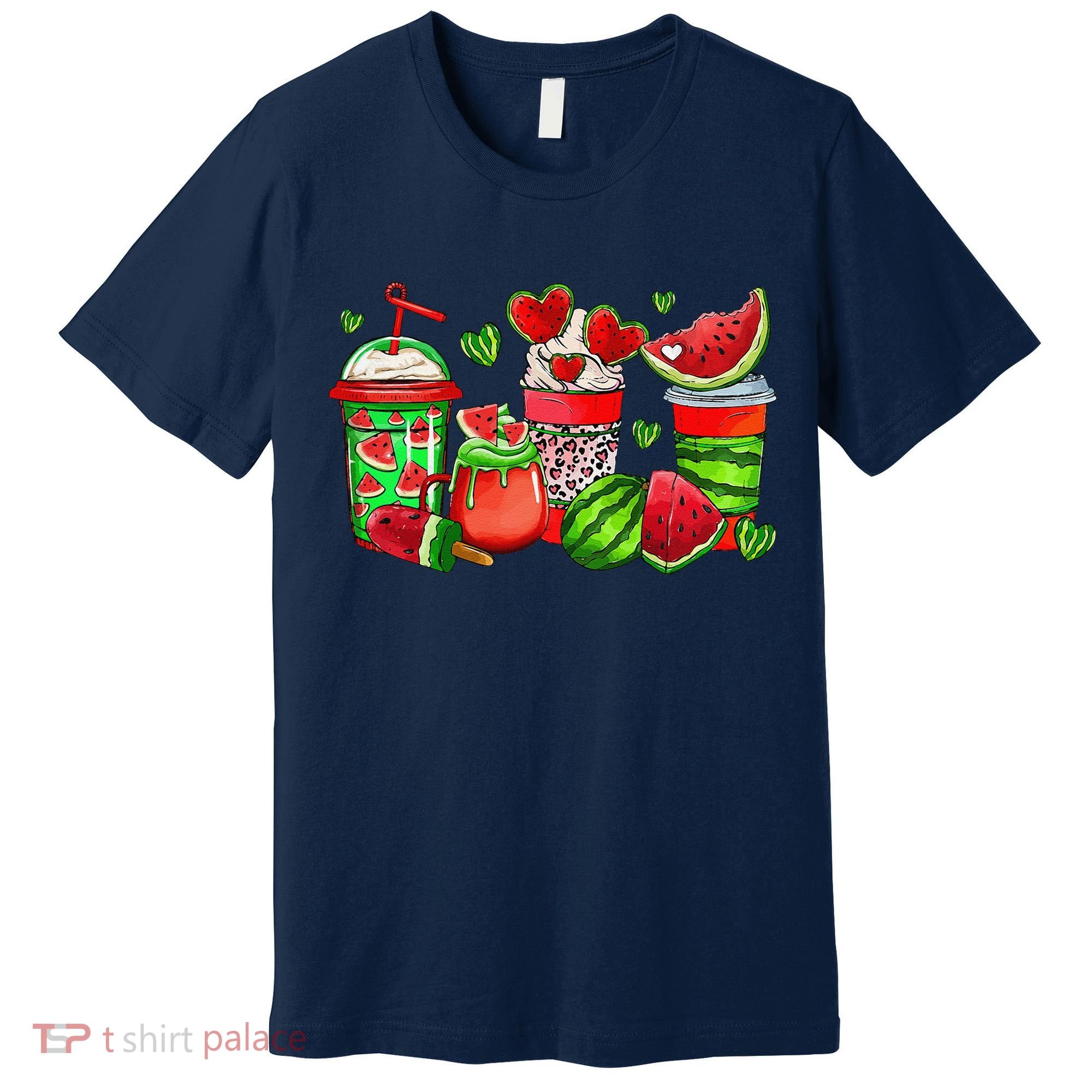 Cute Cups Of Iced Coffee Watermelon Tropical Summer Vacation Premium T-Shirt