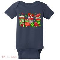 Cute Cups Of Iced Coffee Watermelon Tropical Summer Vacation Baby Bodysuit thumb 0