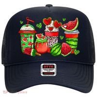 Cute Cups Of Iced Coffee Watermelon Tropical Summer Vacation Hat thumb 0