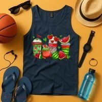Cute Cups Of Iced Coffee Watermelon Tropical Summer Vacation Tank Top thumb 4