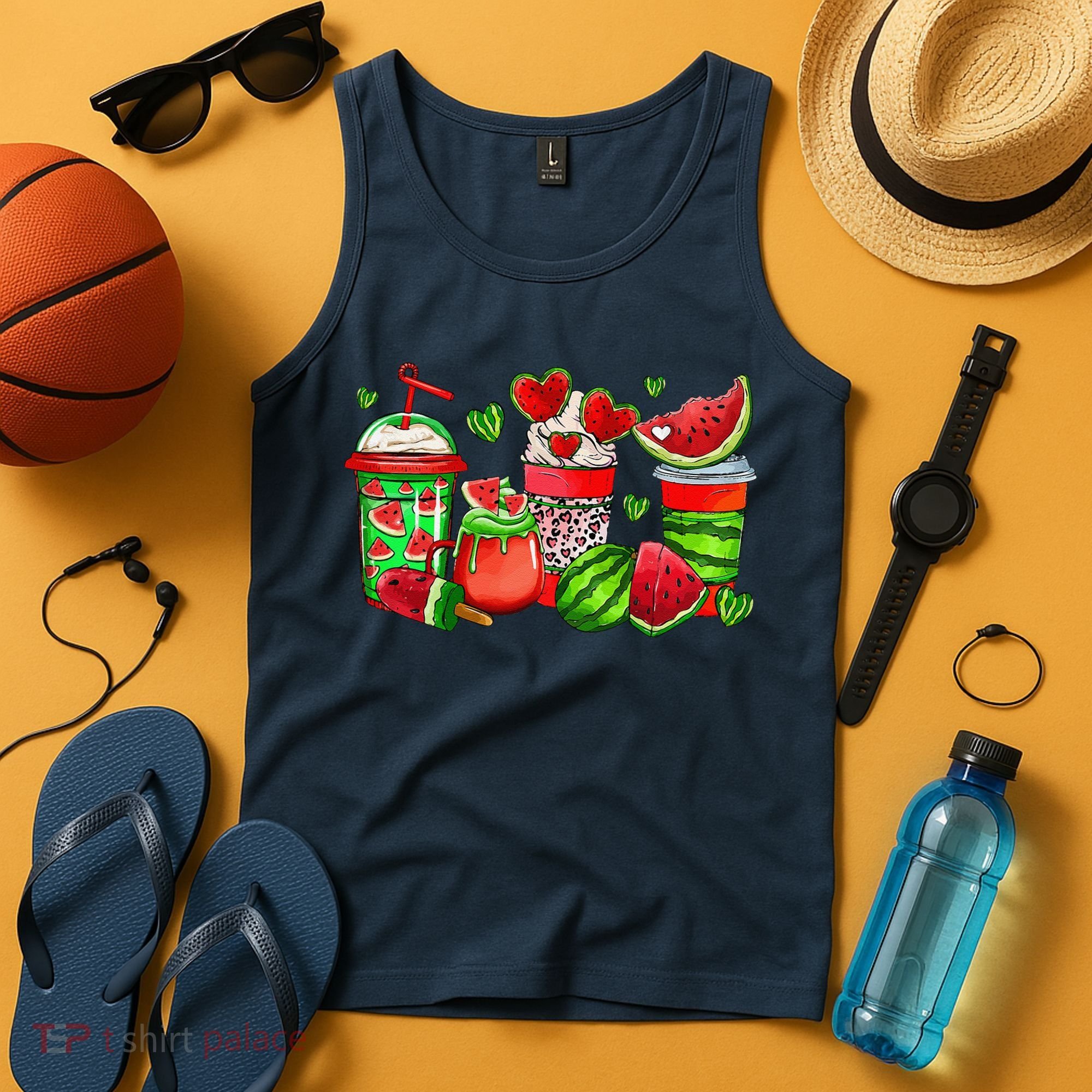 Cute Cups Of Iced Coffee Watermelon Tropical Summer Vacation Tank Top