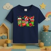 Cute Cups Of Iced Coffee Watermelon Tropical Summer Vacation Toddler T-Shirt thumb 3