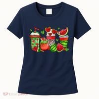 Cute Cups Of Iced Coffee Watermelon Tropical Summer Vacation Women's T-Shirt thumb 0