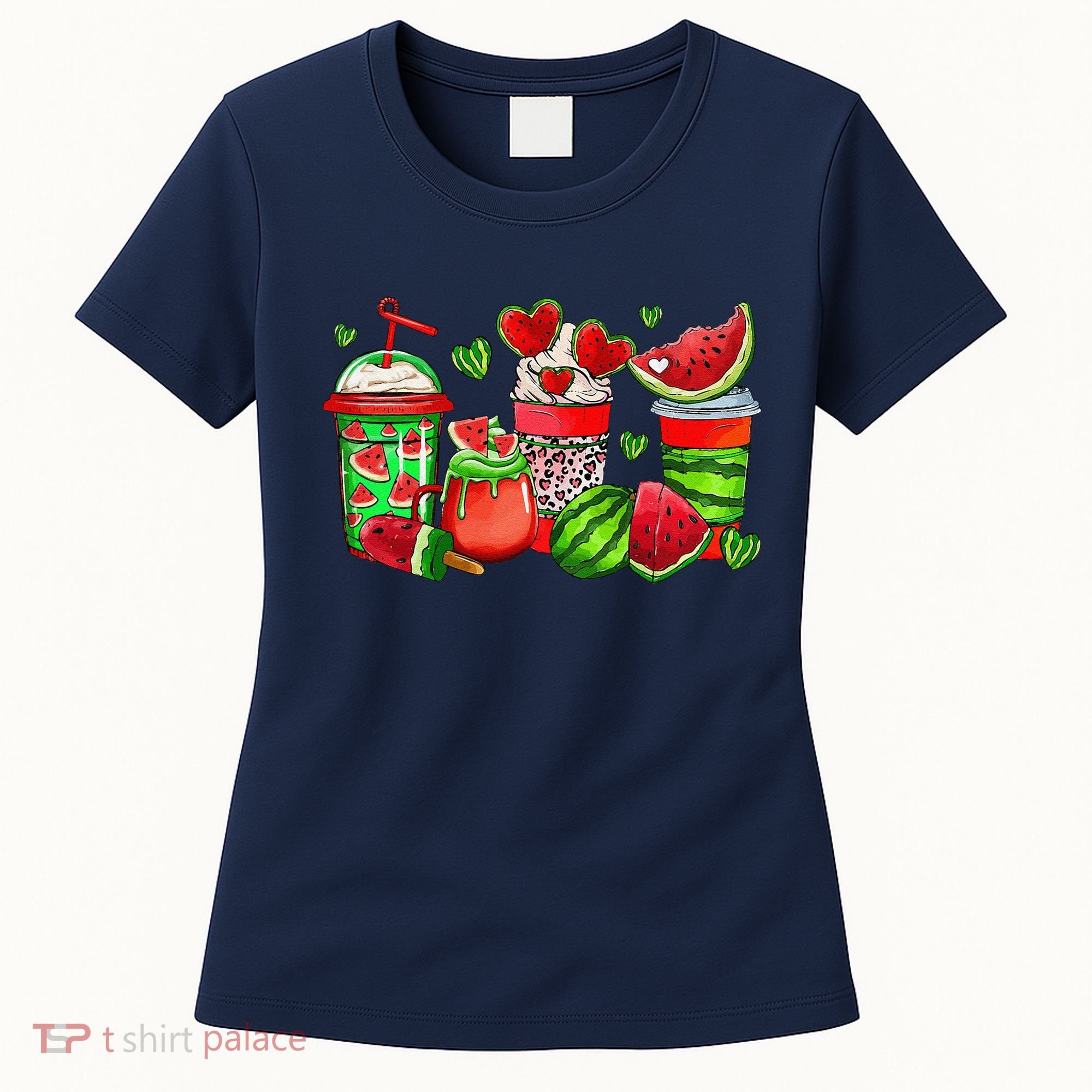 Cute Cups Of Iced Coffee Watermelon Tropical Summer Vacation Women's T-Shirt