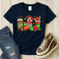Cute Cups Of Iced Coffee Watermelon Tropical Summer Vacation Women's T-Shirt thumb 3