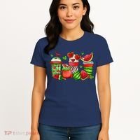 Cute Cups Of Iced Coffee Watermelon Tropical Summer Vacation Women's T-Shirt thumb 4