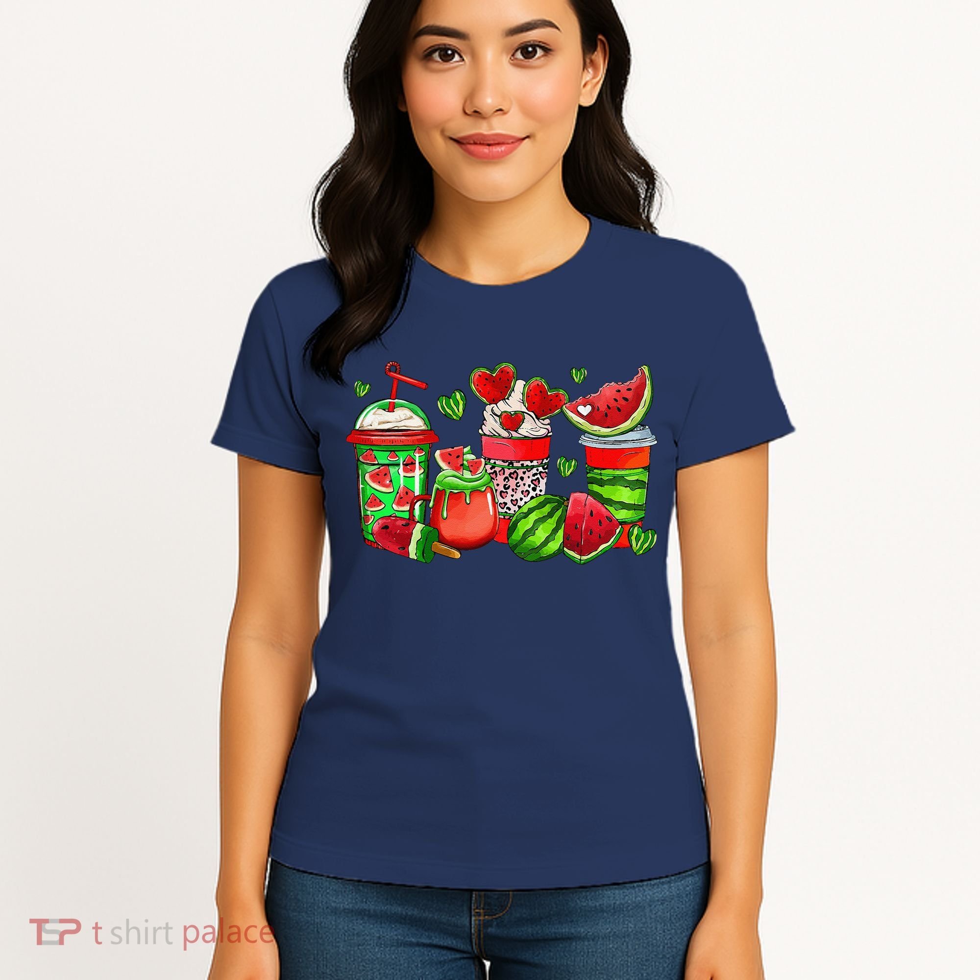 Cute Cups Of Iced Coffee Watermelon Tropical Summer Vacation Women's T-Shirt