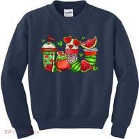 Cute Cups Of Iced Coffee Watermelon Tropical Summer Vacation Kids Sweatshirt thumb 0