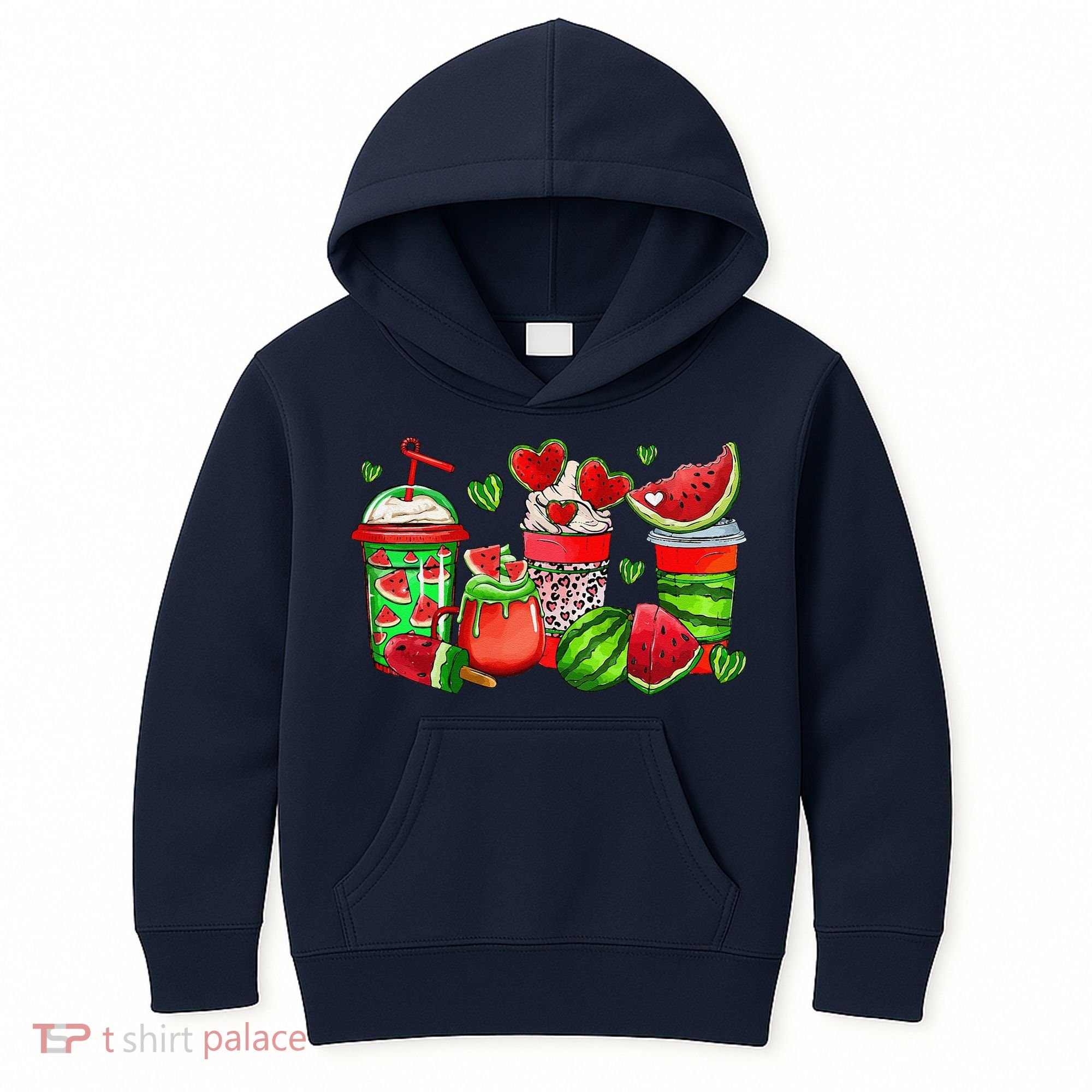 Cute Cups Of Iced Coffee Watermelon Tropical Summer Vacation Kids Hoodie
