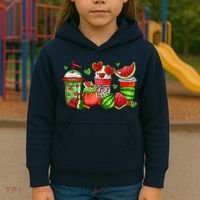 Cute Cups Of Iced Coffee Watermelon Tropical Summer Vacation Kids Hoodie thumb 3