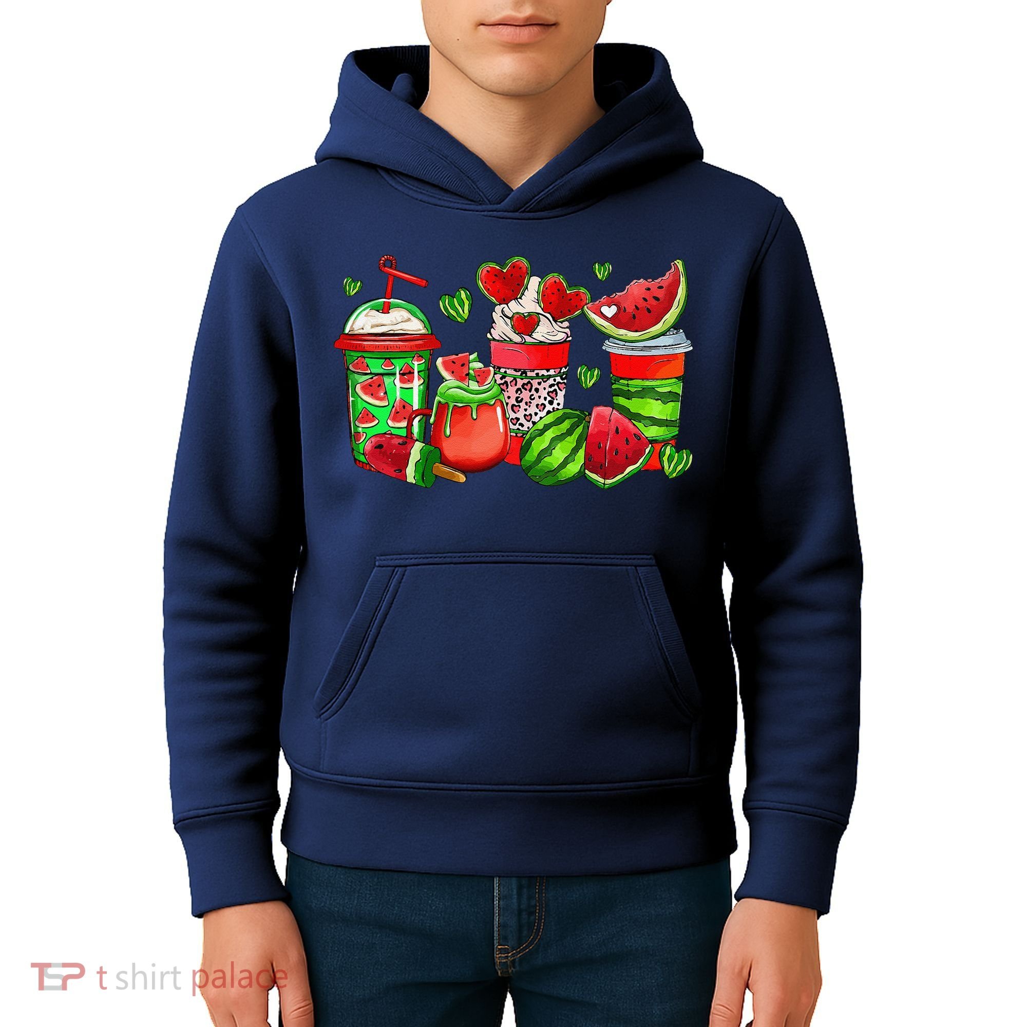 Cute Cups Of Iced Coffee Watermelon Tropical Summer Vacation Kids Hoodie
