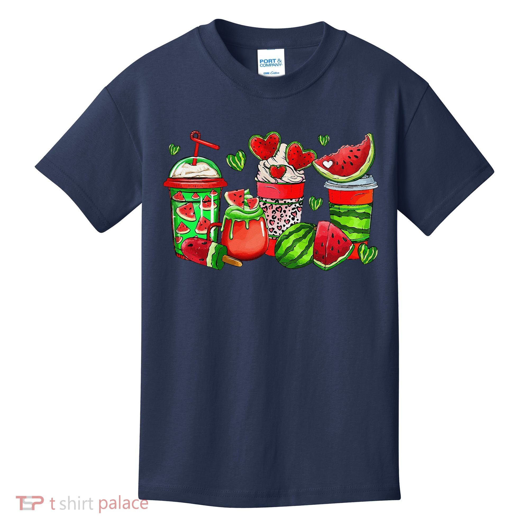 Cute Cups Of Iced Coffee Watermelon Tropical Summer Vacation Kids T-Shirt
