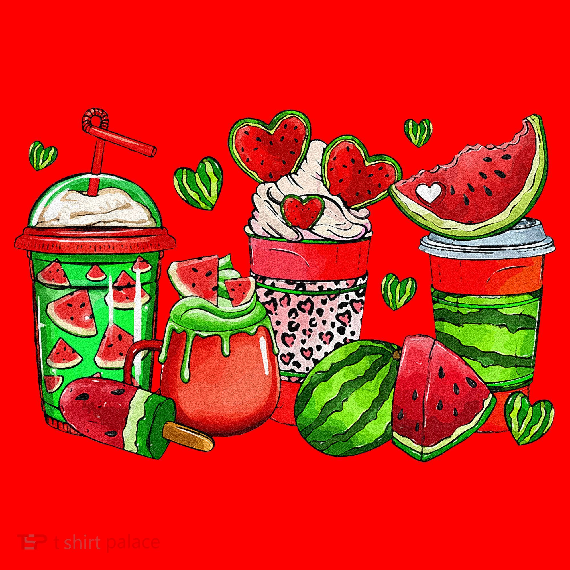 Cute Cups Of Iced Coffee Watermelon Tropical Summer Vacation Santa Hat