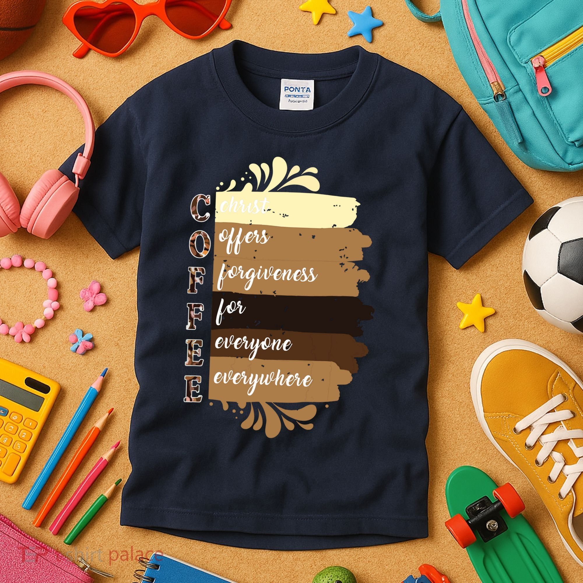 Coffee Christ Offers Forgiveness For Everyone Everywhere 4060 Kids T-Shirt