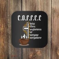 Coffee Christ Offers Forgiveness For Everyone Everywhere Coaster thumb 0