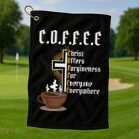 Coffee Christ Offers Forgiveness For Everyone Everywhere Golf Towel thumb 1
