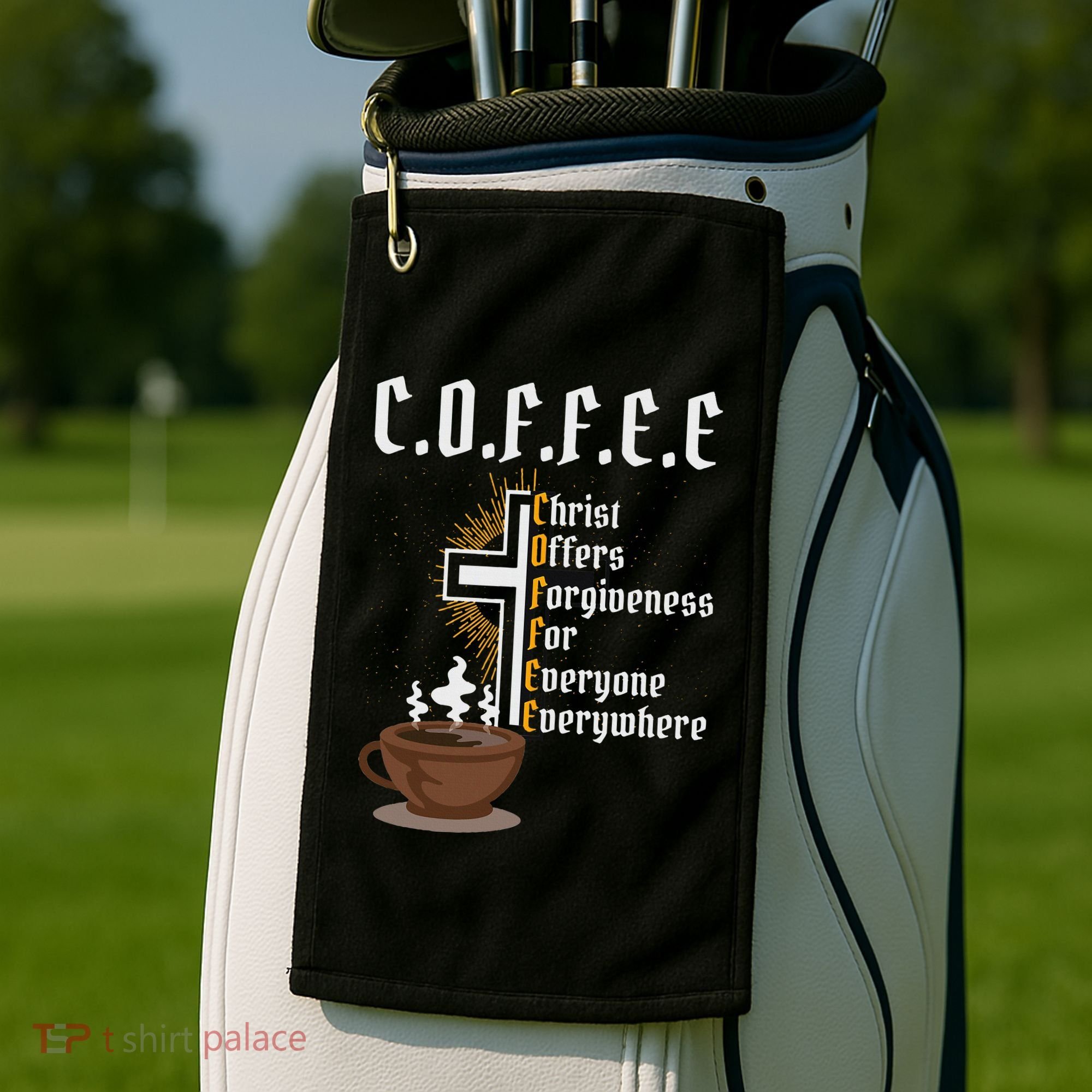 Coffee Christ Offers Forgiveness For Everyone Everywhere Golf Towel