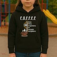 Coffee Christ Offers Forgiveness For Everyone Everywhere Kids Hoodie thumb 3