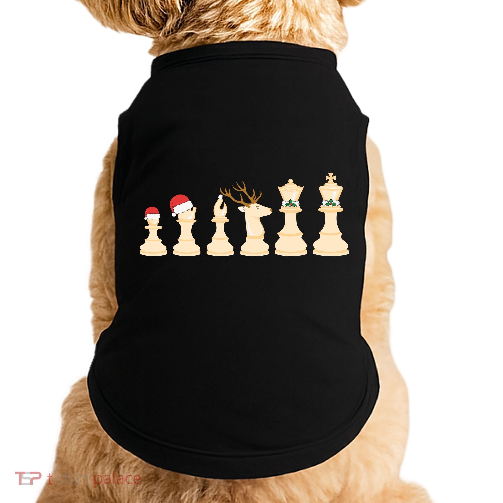 Christmas Chess Pieces Xmas Lights Santa Chess Player Doggie Tank