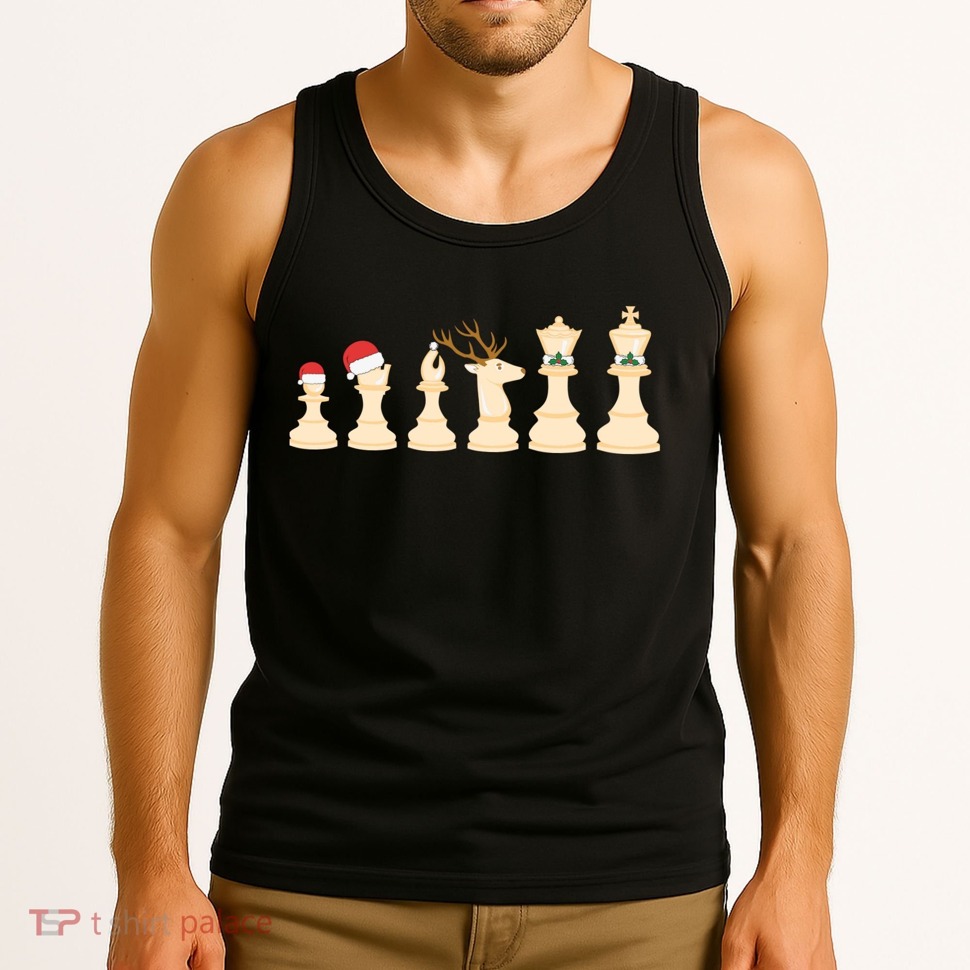Christmas Chess Pieces Xmas Lights Santa Chess Player Tank Top