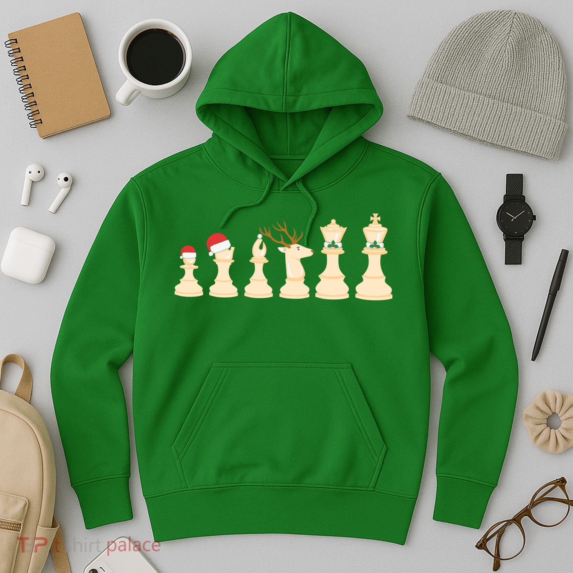 Christmas Chess Pieces Xmas Lights Santa Chess Player Hoodie
