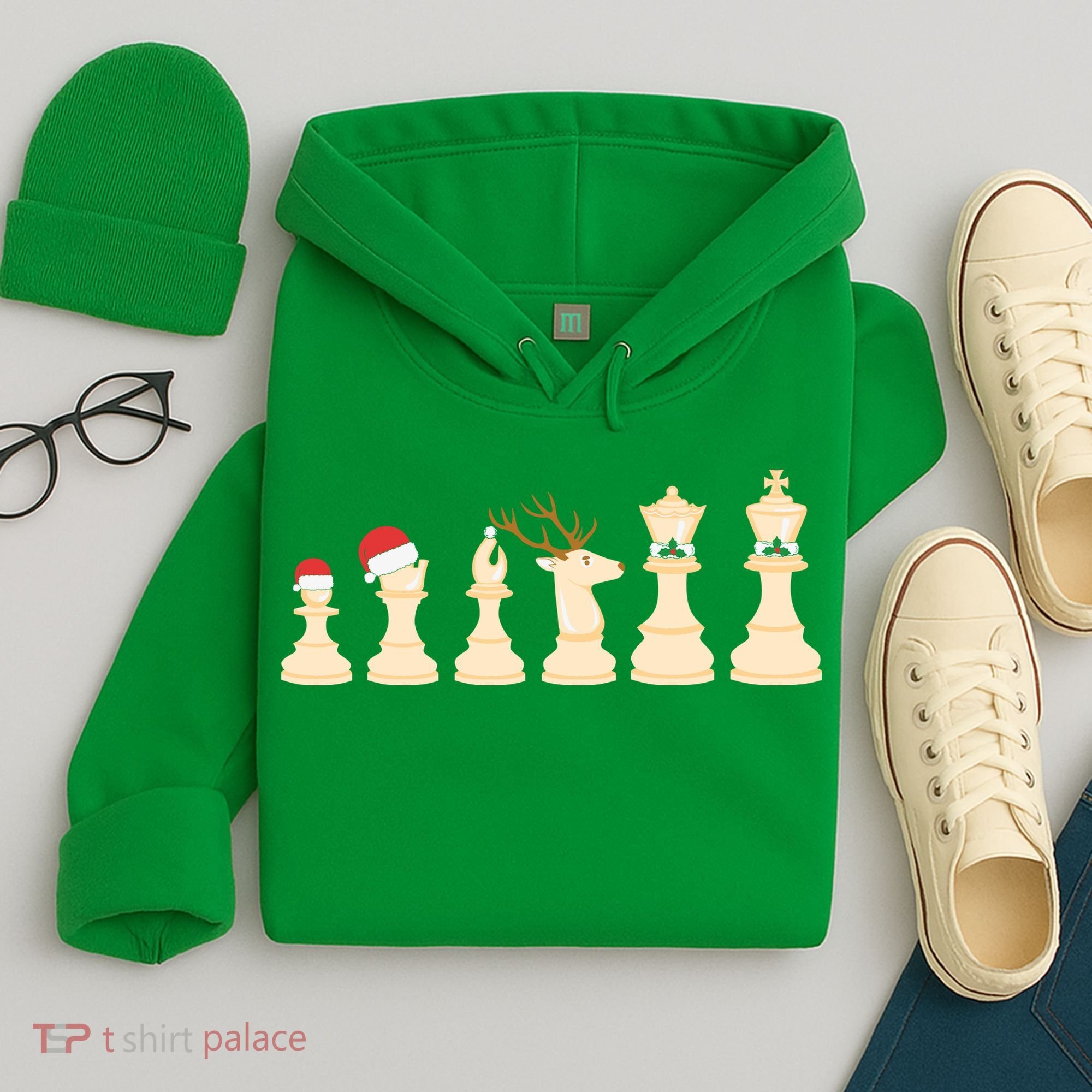 Christmas Chess Pieces Xmas Lights Santa Chess Player Hoodie