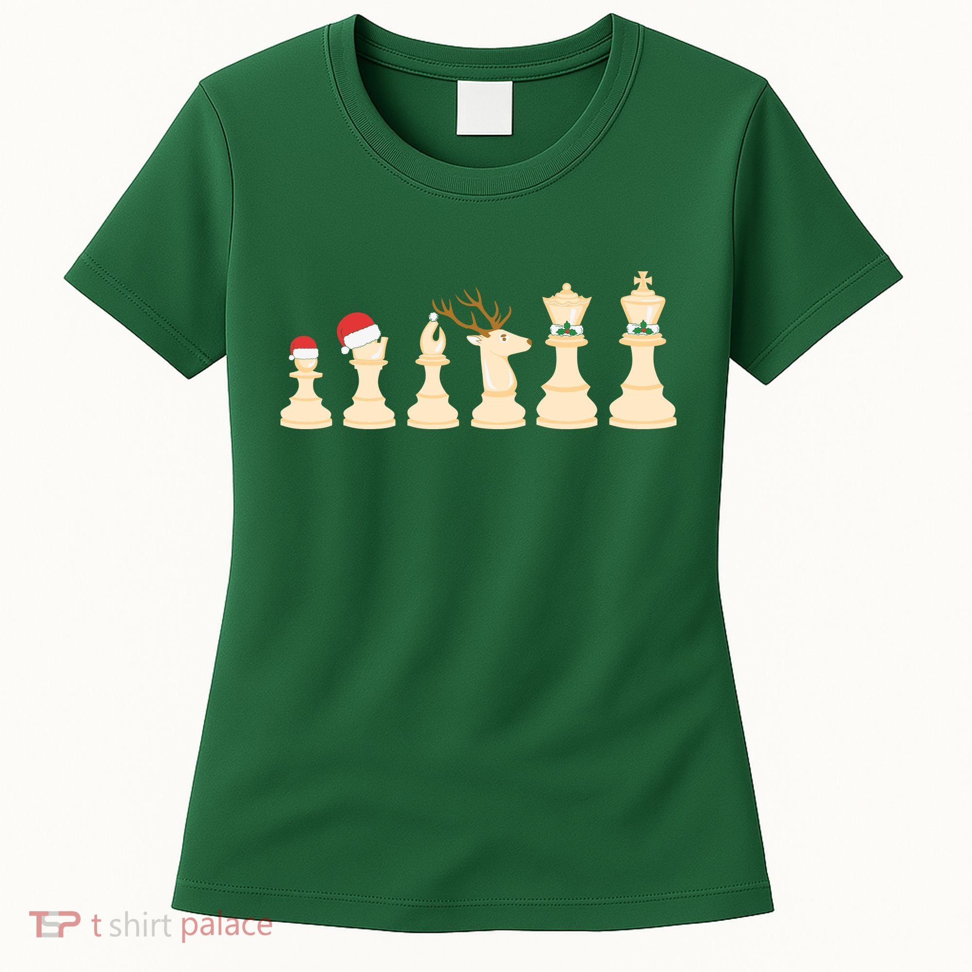 Christmas Chess Pieces Xmas Lights Santa Chess Player Women's T-Shirt