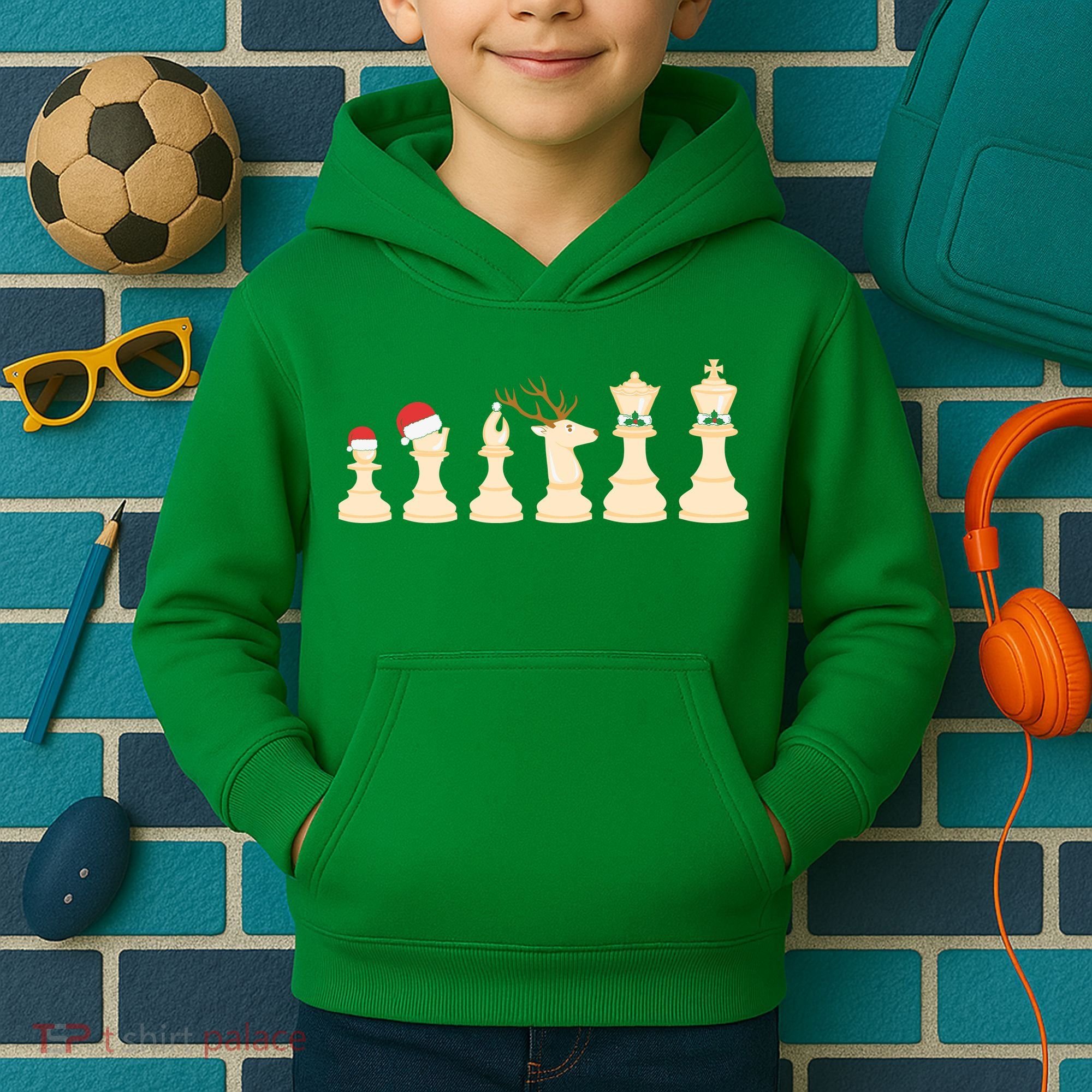 Christmas Chess Pieces Xmas Lights Santa Chess Player Kids Hoodie