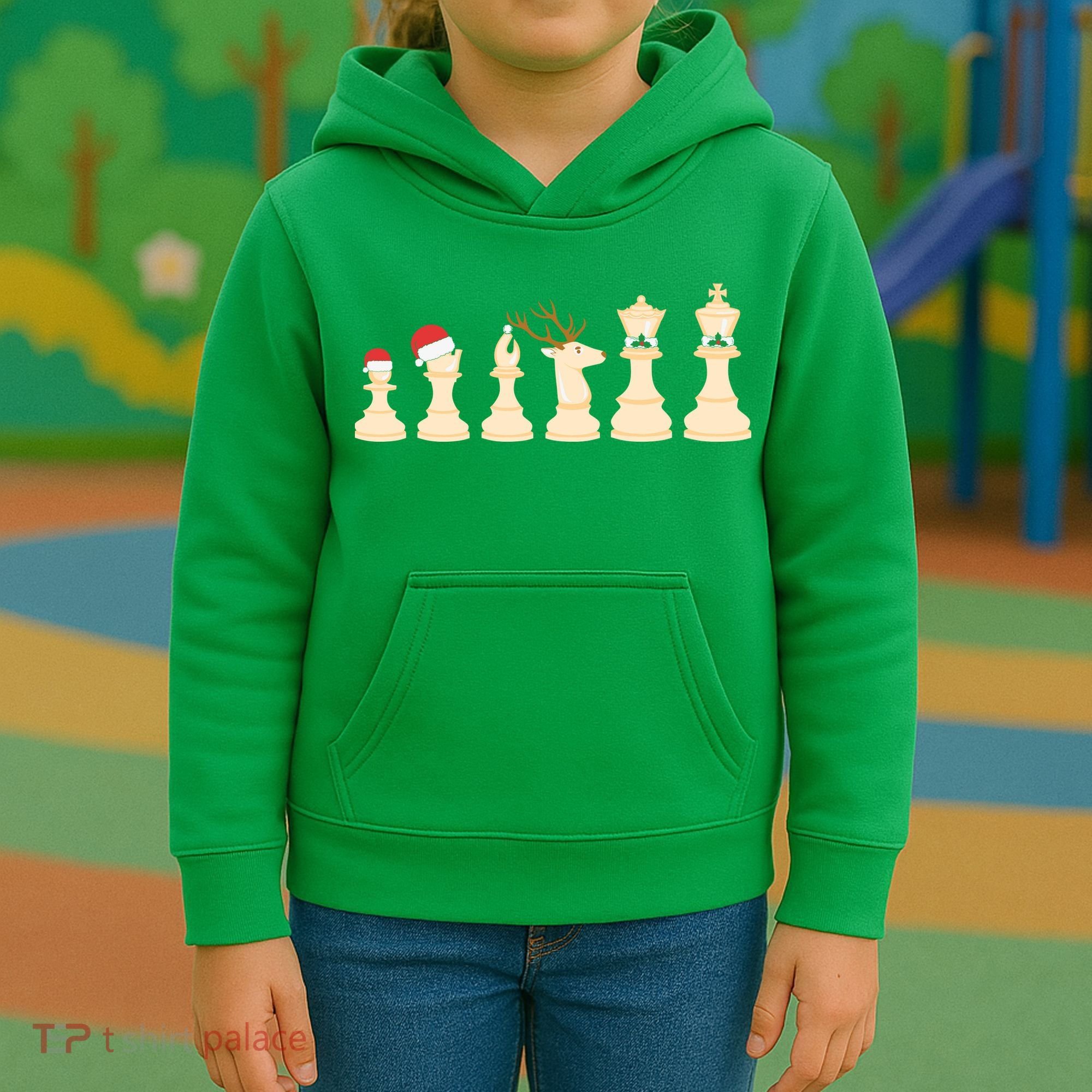 Christmas Chess Pieces Xmas Lights Santa Chess Player Kids Hoodie
