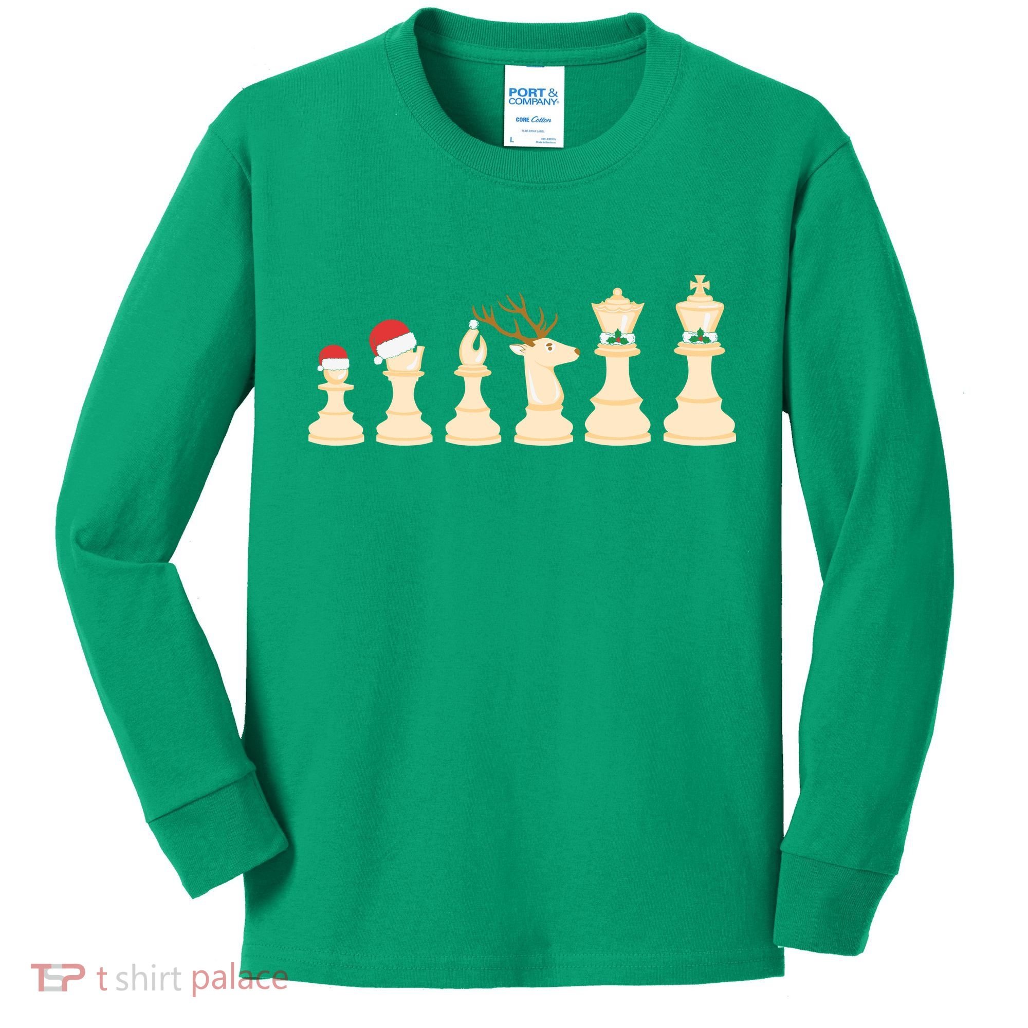 Christmas Chess Pieces Xmas Lights Santa Chess Player Kids Long Sleeve Shirt