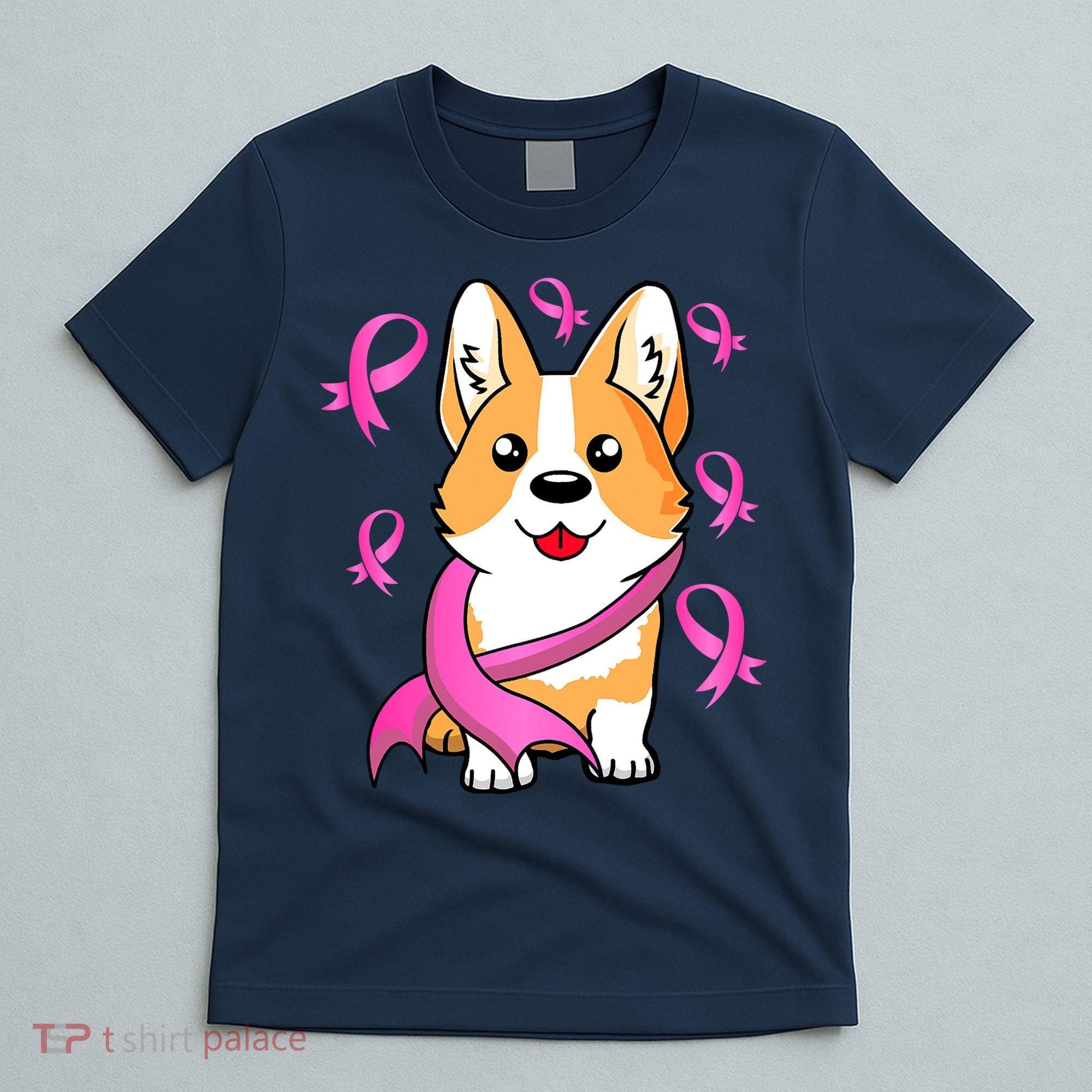 Cute Corgi Puppy Dog Breast Cancer Awareness Pink Ribbon T-Shirt