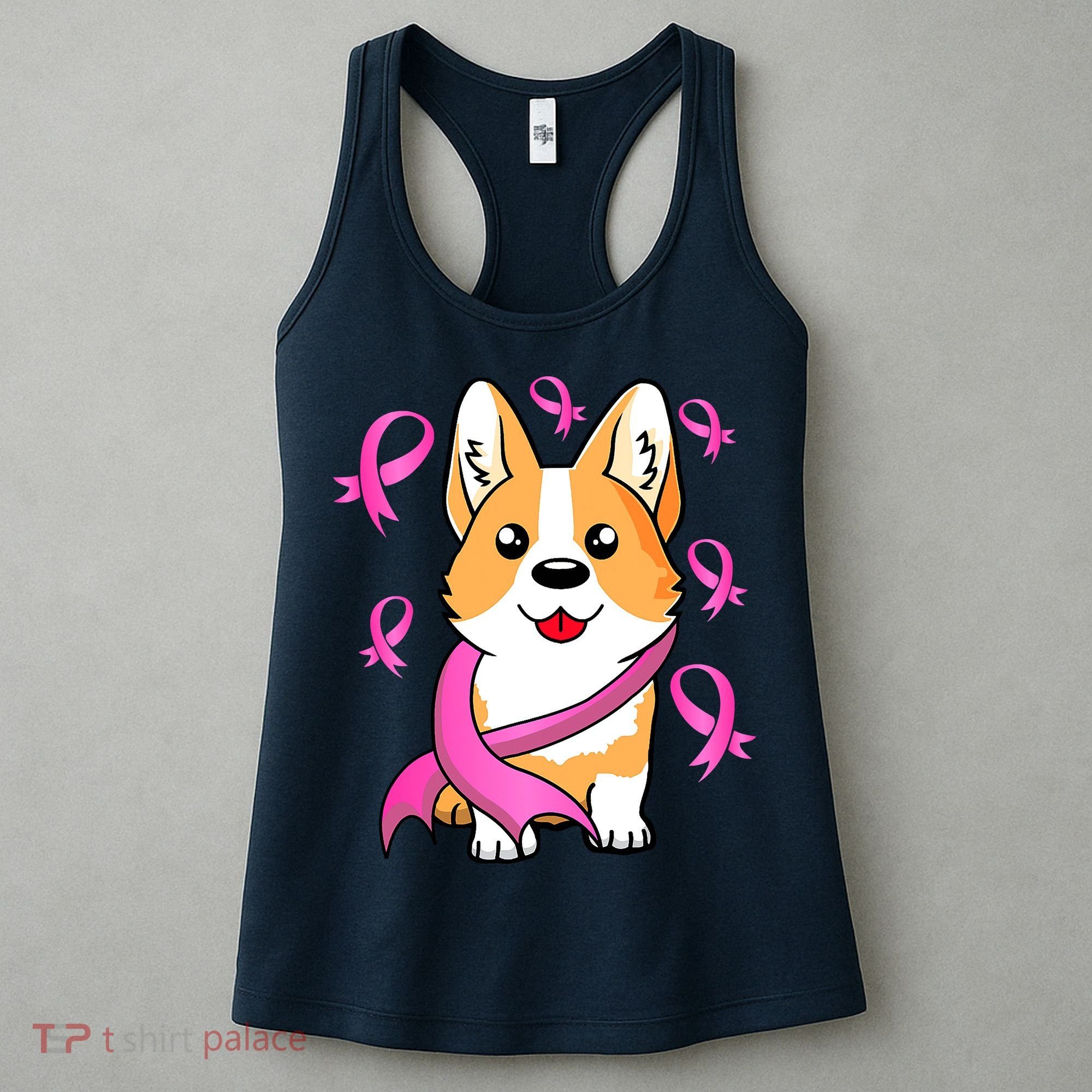 Cute Corgi Puppy Dog Breast Cancer Awareness Pink Ribbon Women's Tank Top