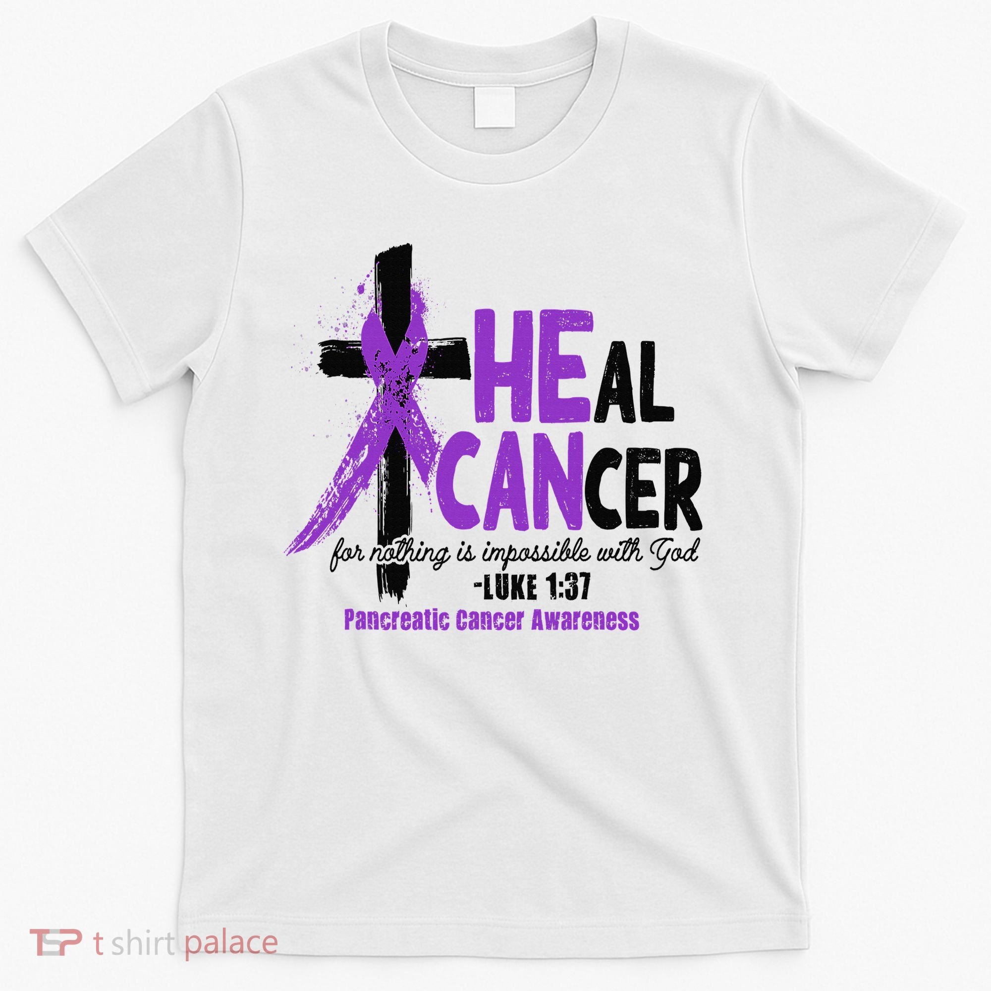 Christian Cross Pancreatic Cancer Awareness Purple Ribbon T-Shirt