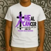 Christian Cross Pancreatic Cancer Awareness Purple Ribbon T-Shirt thumb 3