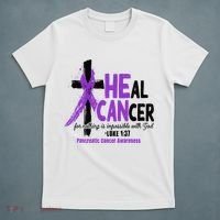 Christian Cross Pancreatic Cancer Awareness Purple Ribbon T-Shirt thumb 5