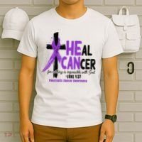 Christian Cross Pancreatic Cancer Awareness Purple Ribbon T-Shirt thumb 6