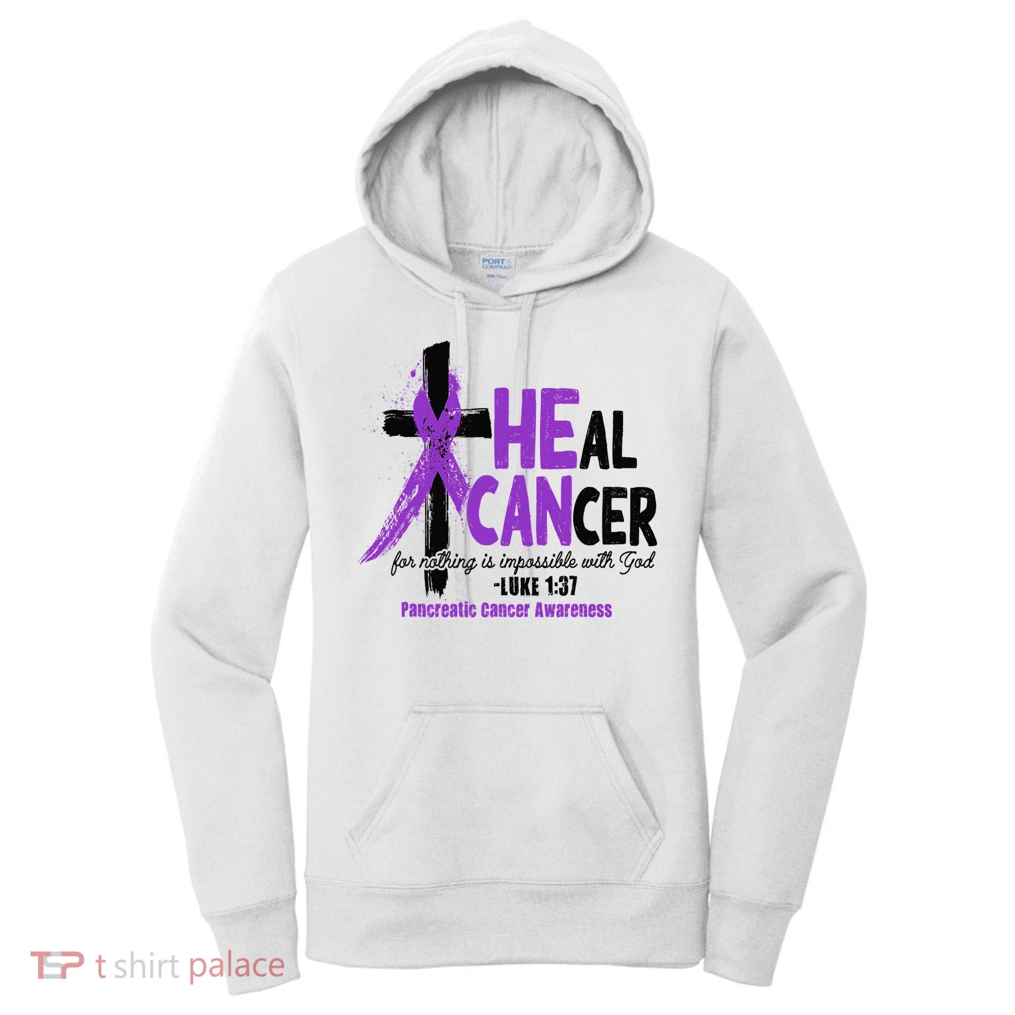 Christian Cross Pancreatic Cancer Awareness Purple Ribbon Women's Hoodie