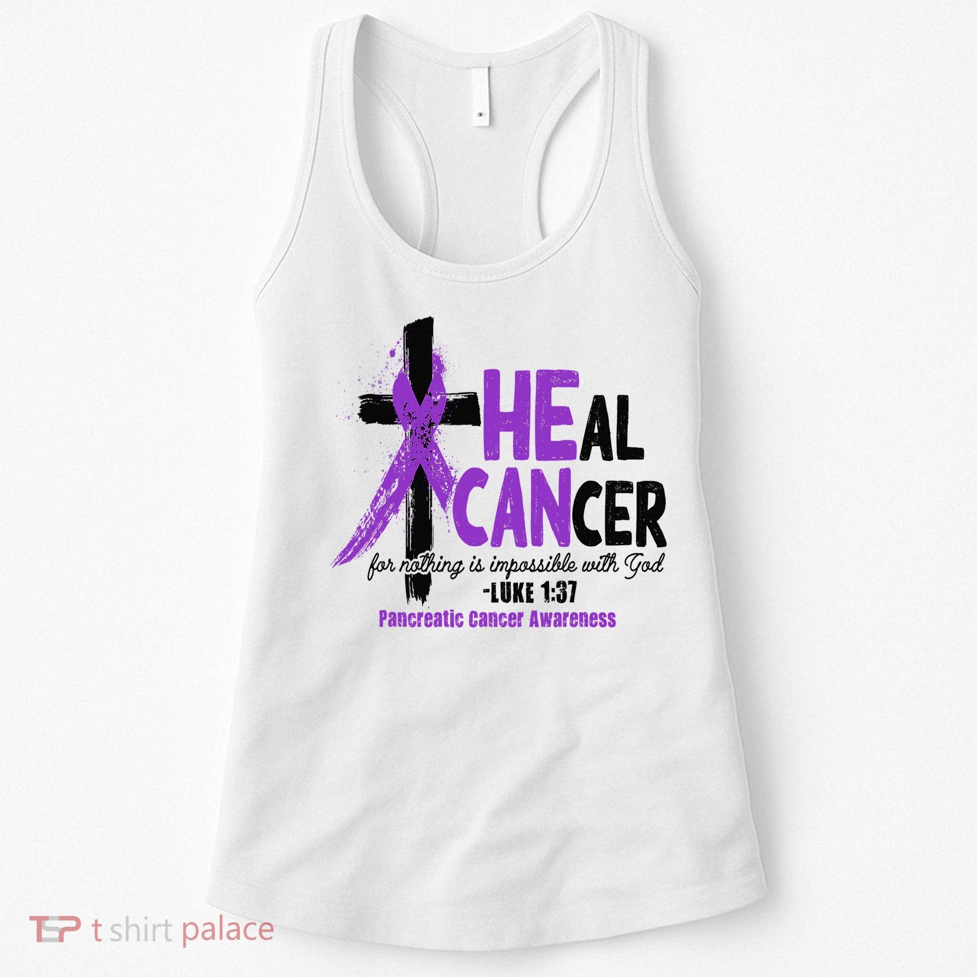 Christian Cross Pancreatic Cancer Awareness Purple Ribbon Women's Tank Top