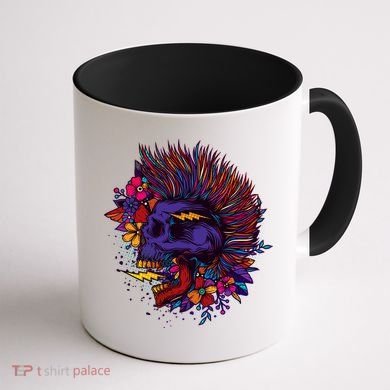 Cool Colorful Punk Mohawk Skull Coffee Mug back
