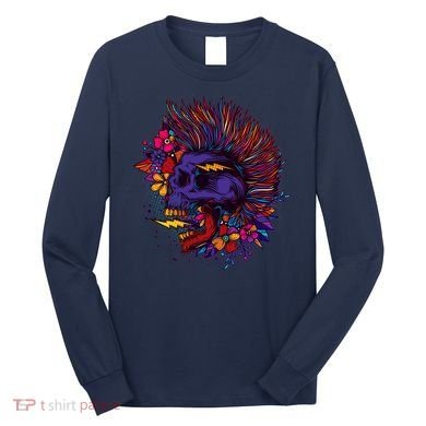 Cool Colorful Punk Mohawk Skull Long Sleeve Shirt
