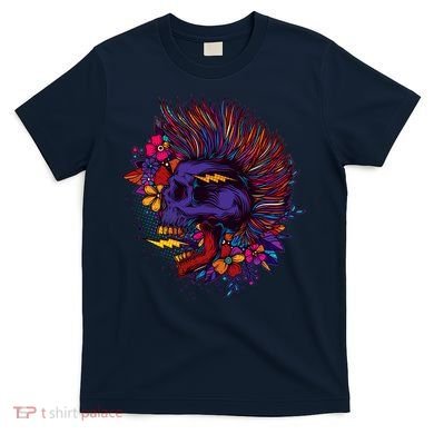 Cool Colorful Punk Mohawk Skull T-Shirt