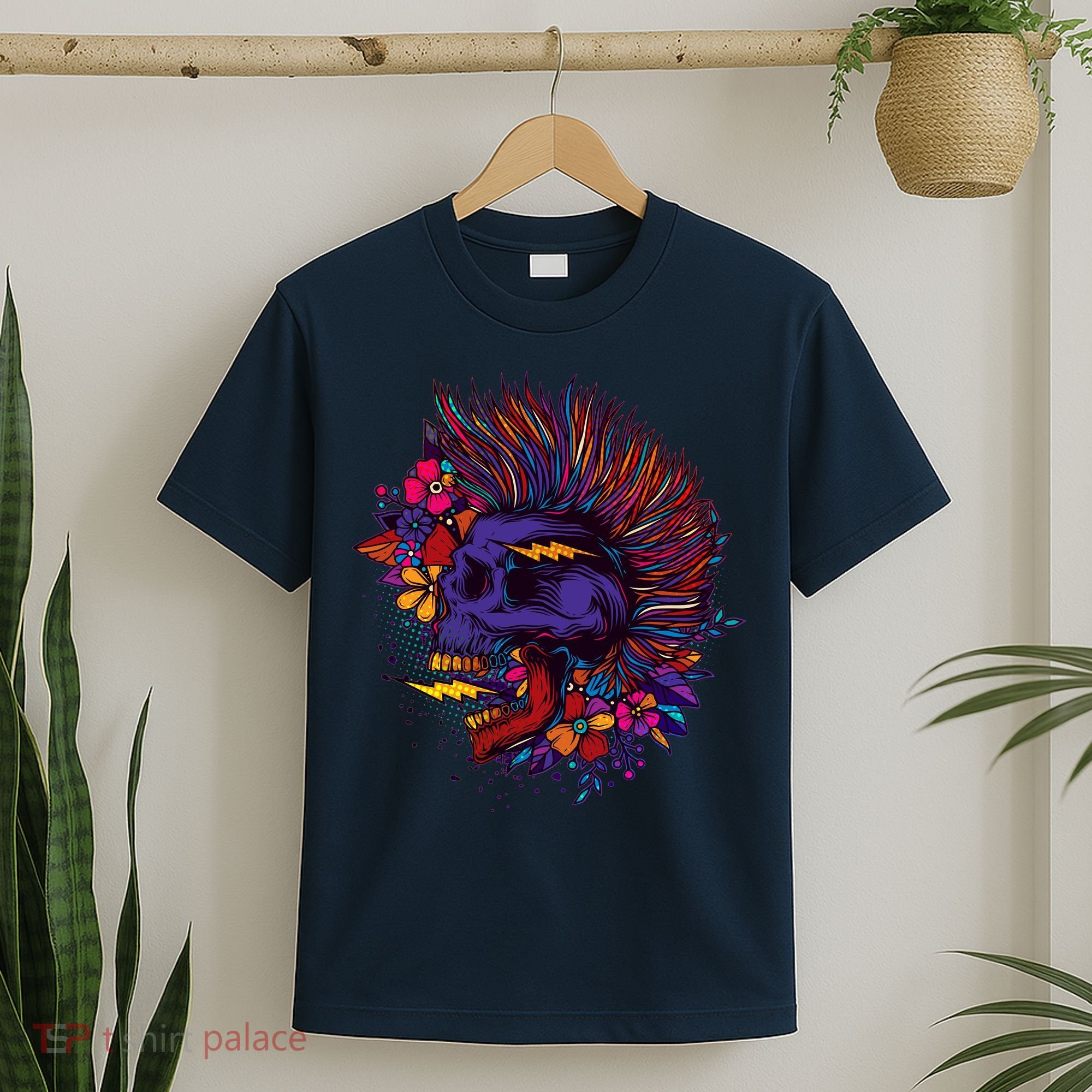 Cool Colorful Punk Mohawk Skull T-Shirt
