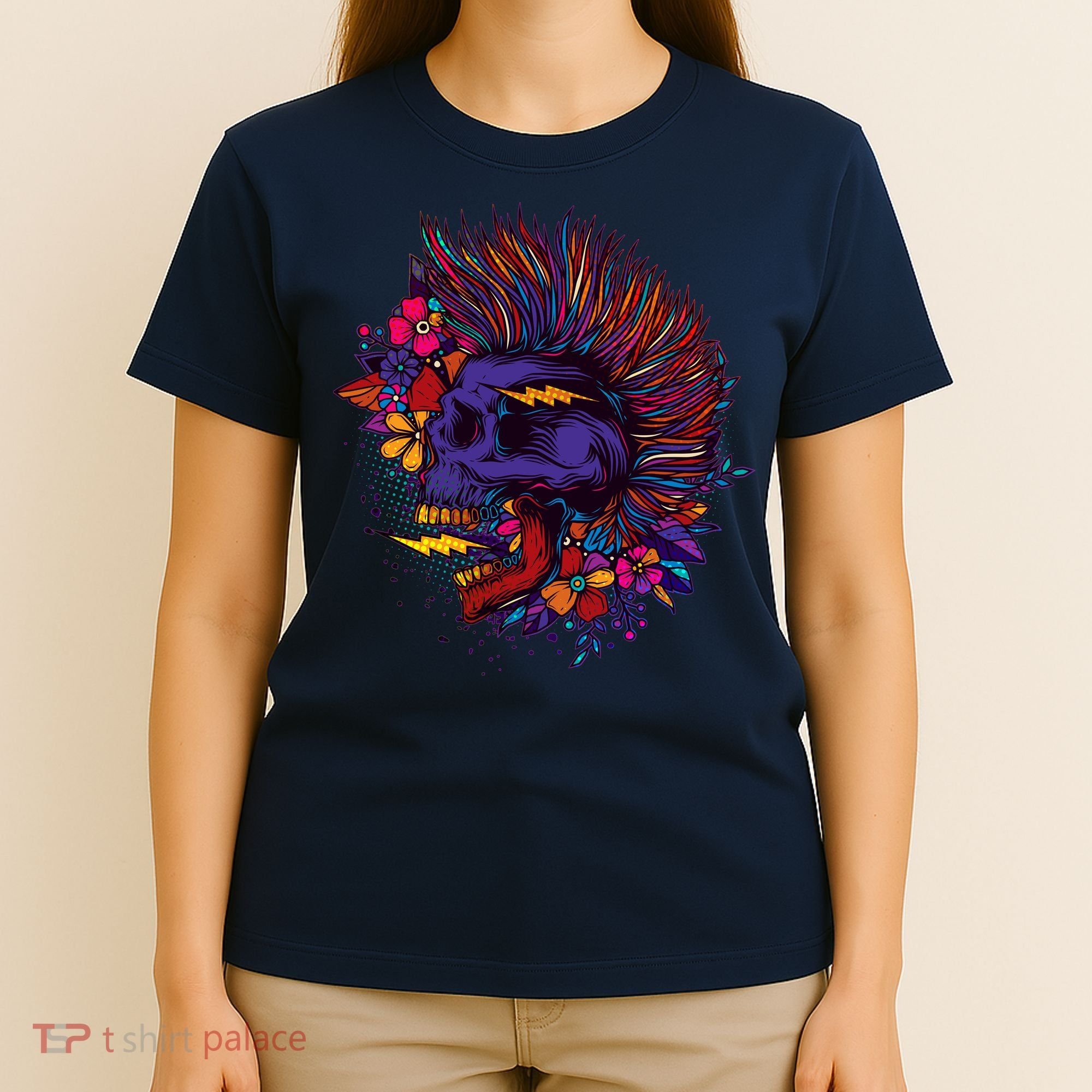 Cool Colorful Punk Mohawk Skull T-Shirt