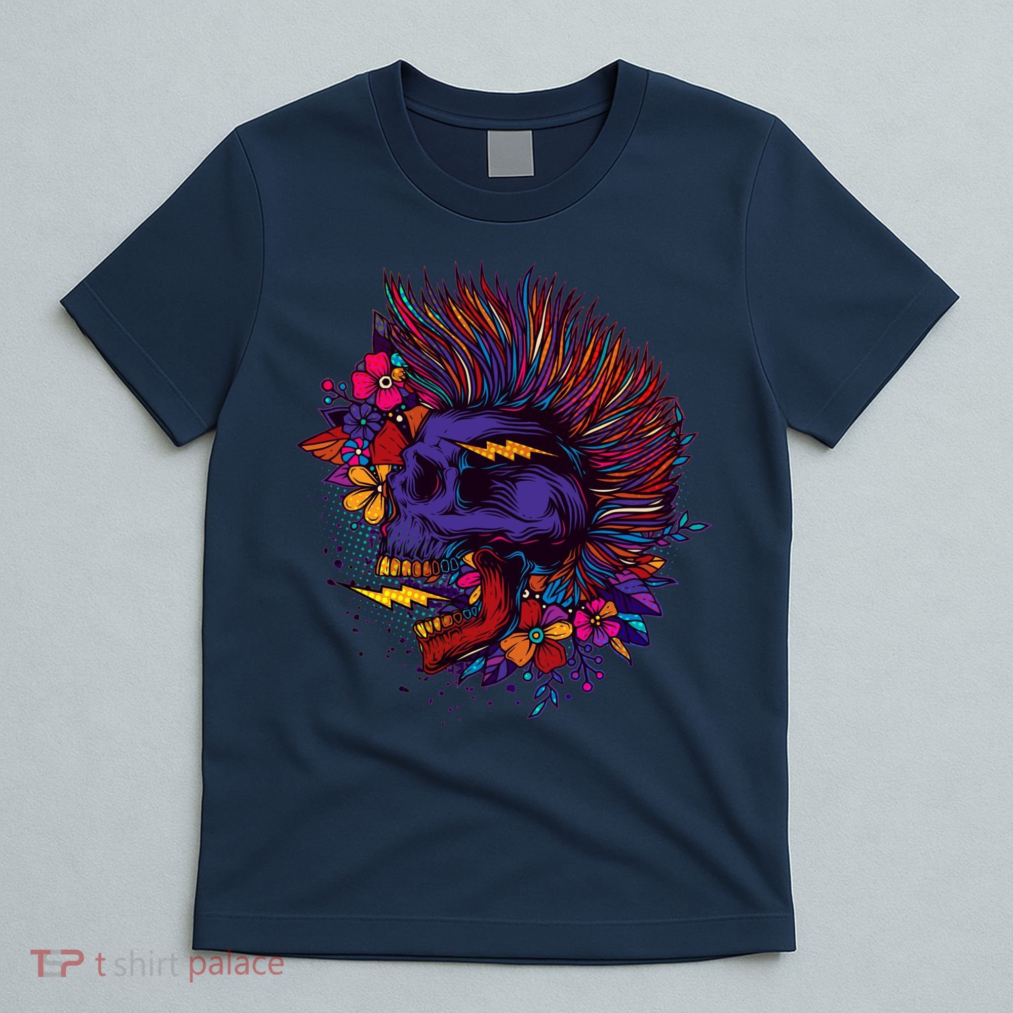 Cool Colorful Punk Mohawk Skull T-Shirt
