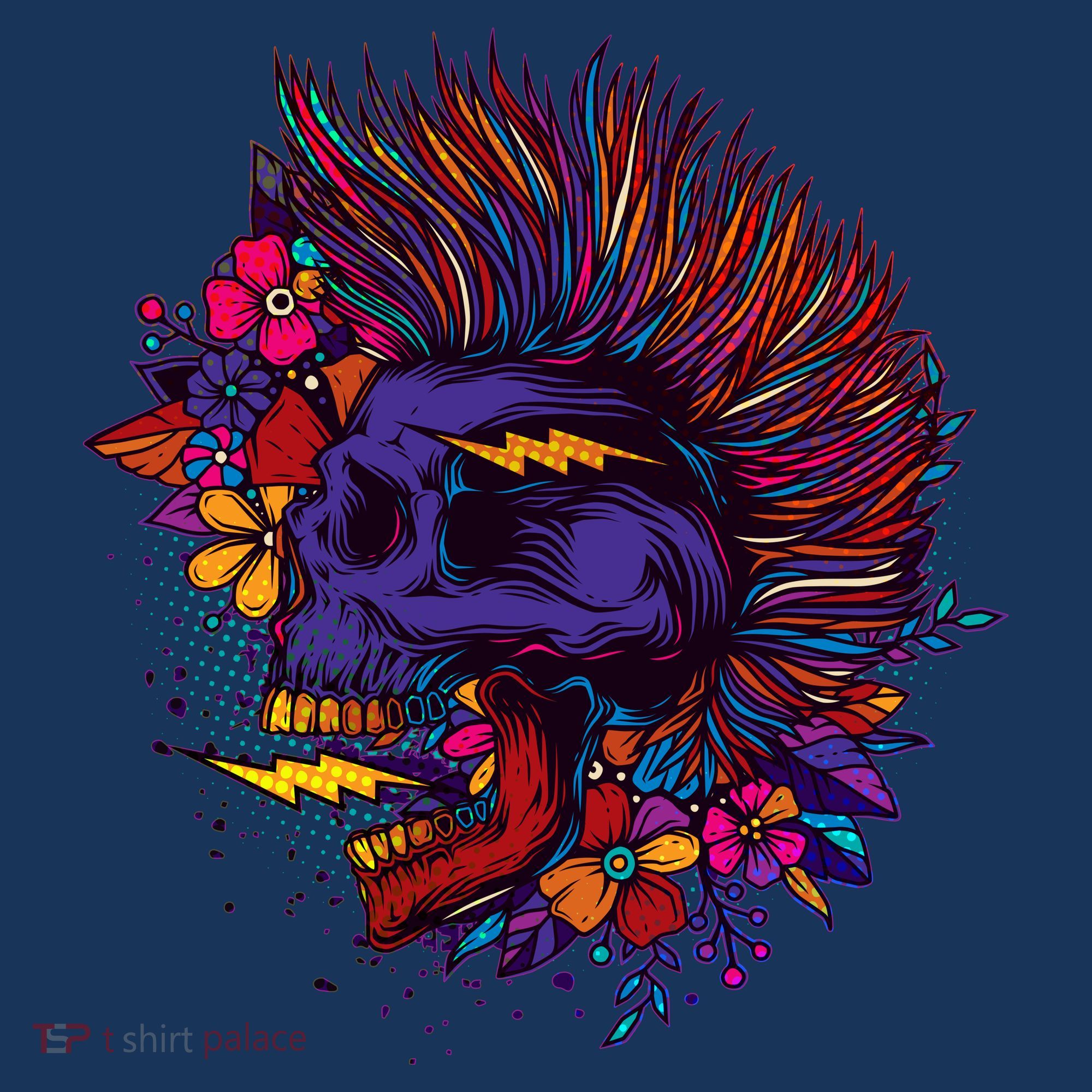 Cool Colorful Punk Mohawk Skull T-Shirt
