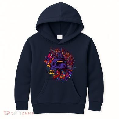 Cool Colorful Punk Mohawk Skull Kids Hoodie