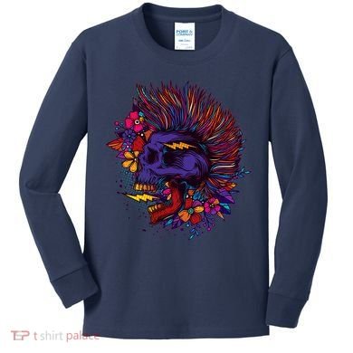 Cool Colorful Punk Mohawk Skull Kids Long Sleeve Shirt